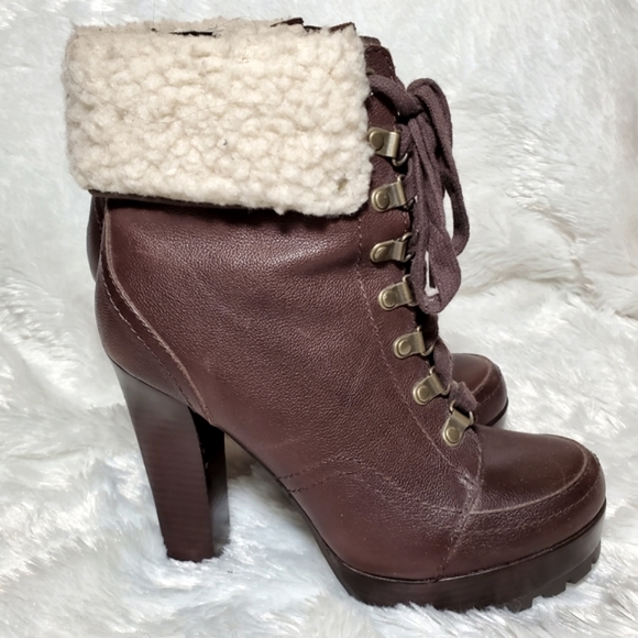 Chic BP Platform High-Heeled Boots Size 8 - Dark Brown with Cozy Sherpa Trim - Picture 4 of 7
